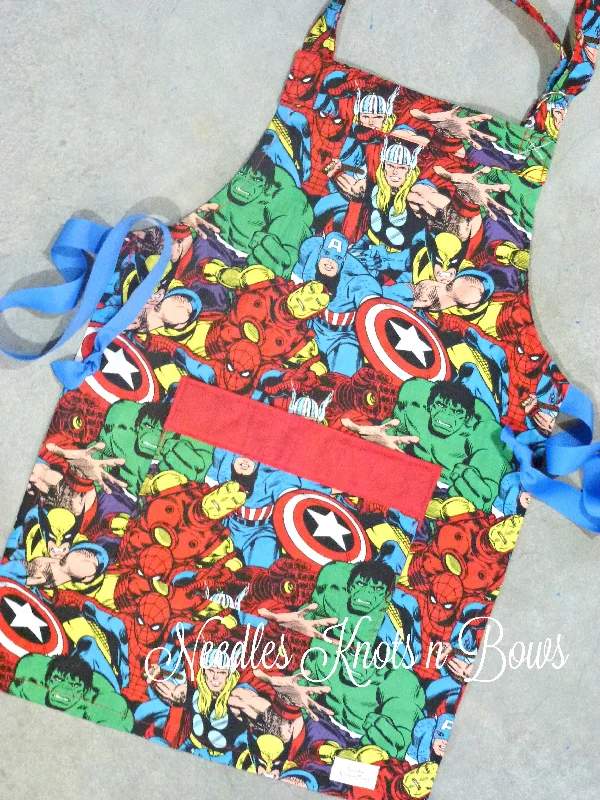 Kids Avengers Apron, Toddler Superhero Kitchen Apron with Pocket