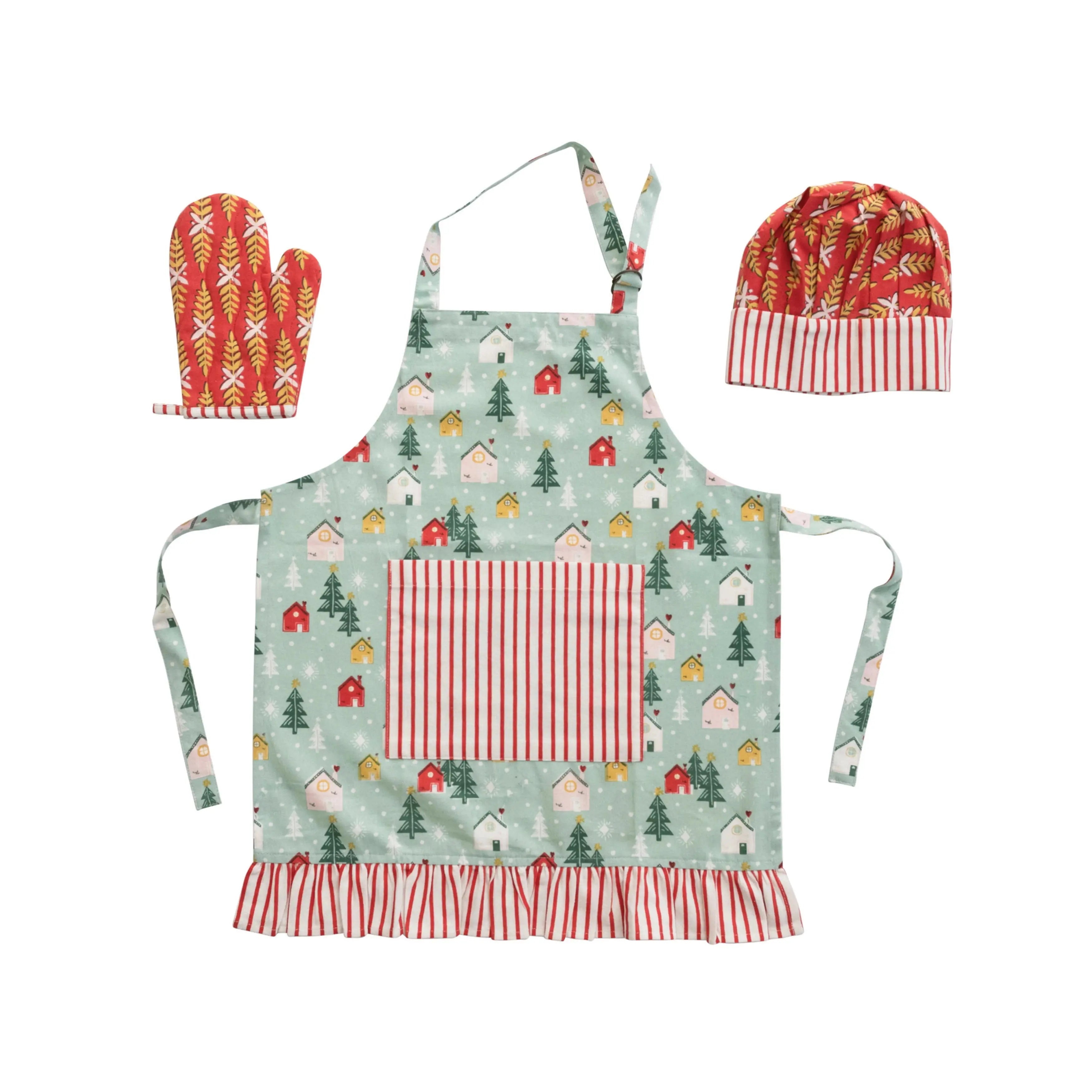 Child Apron, Chef Hat and Hot Mitt, Set of 3