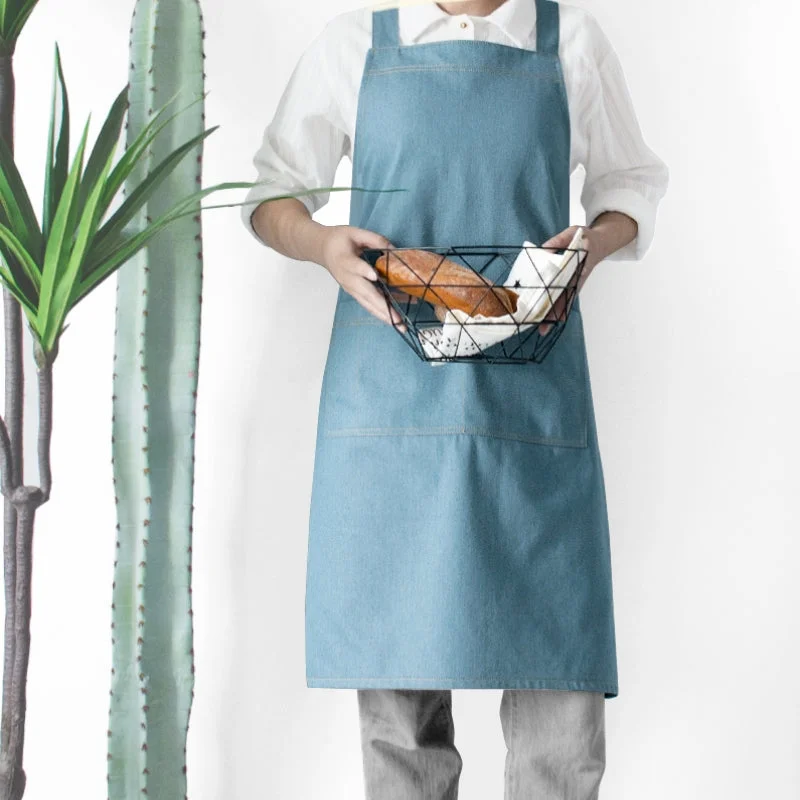 Cross-back Blue Denim Apron Barista Cafe Bartender Pastry Chef Uniform Restaurant Bistro Florist Painter Artist Workwear