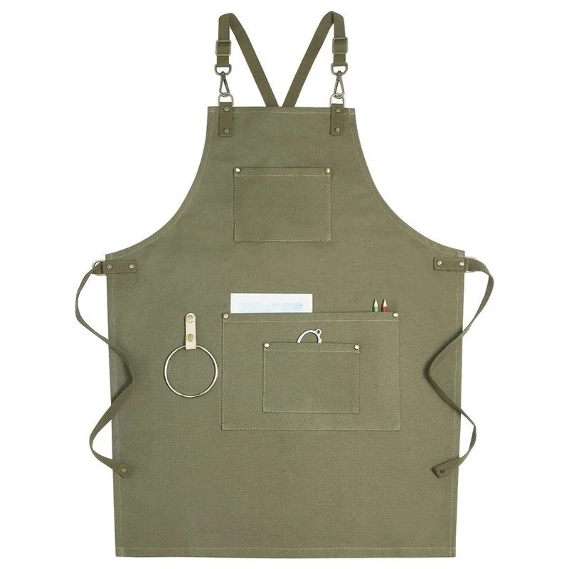 Cross-back Canvas Apron Cafe Barista Bartender Pastry Chef Restaurant Server Uniform Florist Barber Hairdresser Workwear