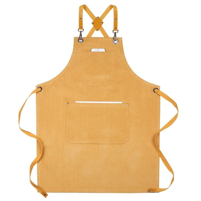 Cross-back Canvas Apron Yellow Cafe Barista Bartender Bistro Restaurant Pastry Chef Uniform Green Barber Florist Artist Workwear