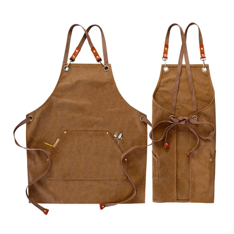 Cross-back Short Canvas Apron Barista Bartender Pastry Chef Catering Uniform Florist Barber Gardener Painter Workwear