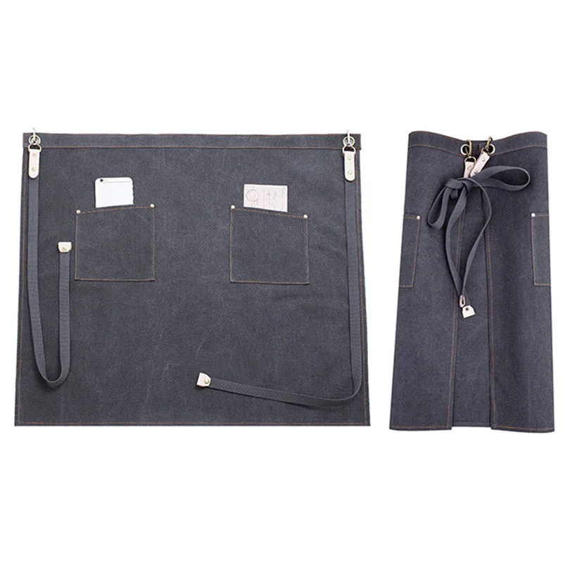 Gray Canvas Waist Apron Khaki Barista Bartender Pastry Chef Uniform Florist Gardener Wood Work Wear