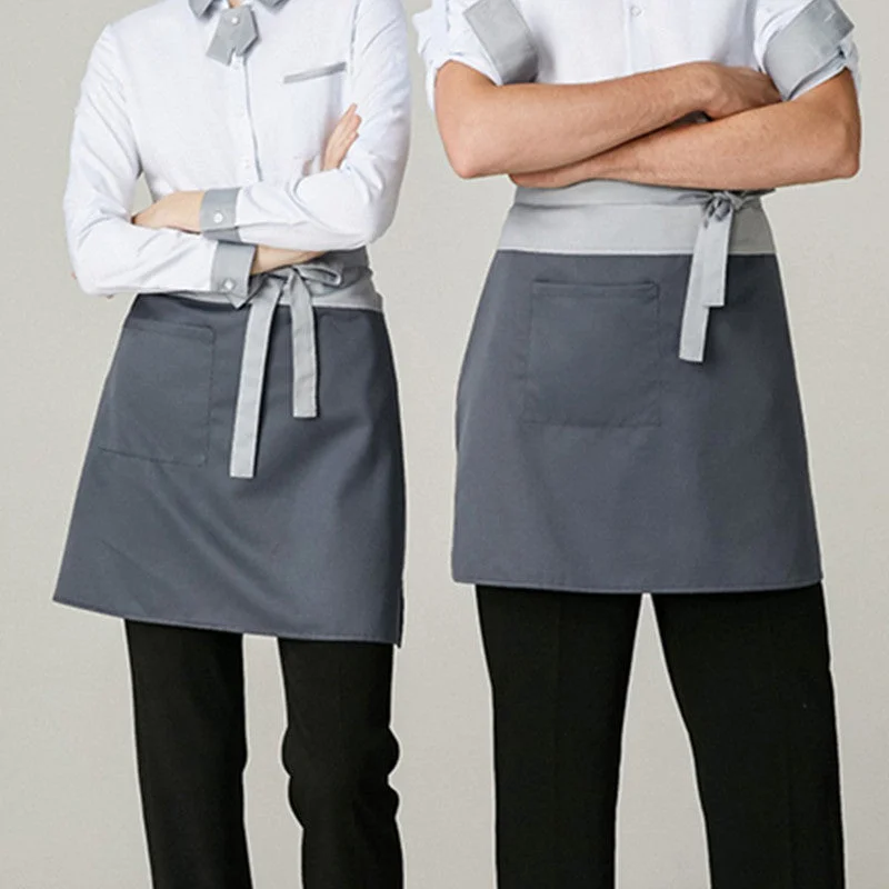 Gray Polyester Cotton Waist Apron Barista Waitstaff Bartender Pastry Culinary Uniform Restaurant Cafe Retail Shop Work Wear