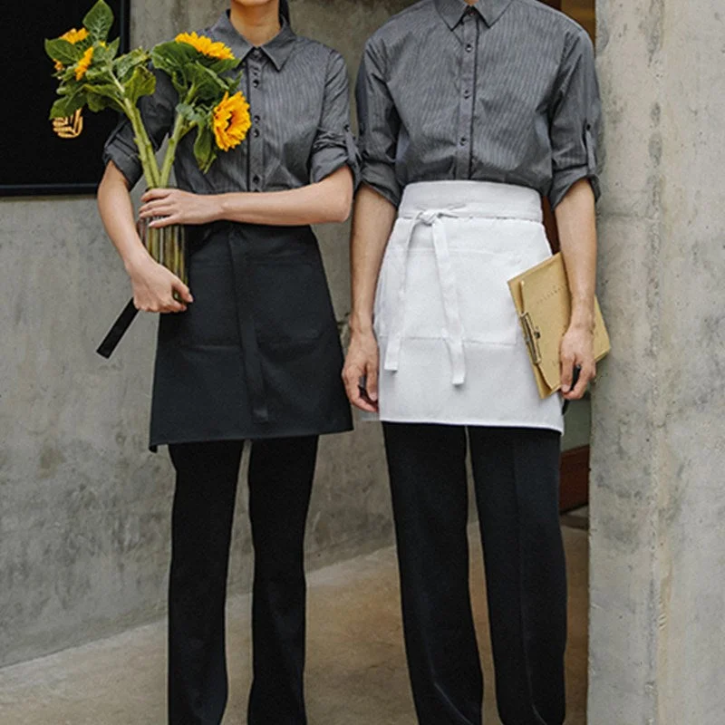 Polyester Cotton Waist Apron White Barista Bartender Waiter Pastry Chef Uniform Black Restaurant Waitress Culinary Workwear