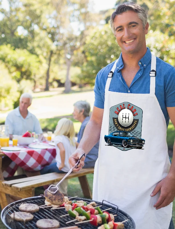 "Real Cars Don't Shift Themselves" ’70 Ford Mustang Sustainable Unisex Cooking Bib Apron