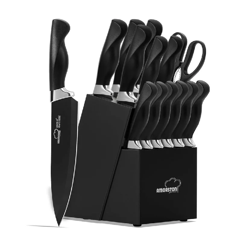 15-Piece Amorston German Stainless Steel Knife Sets with Block