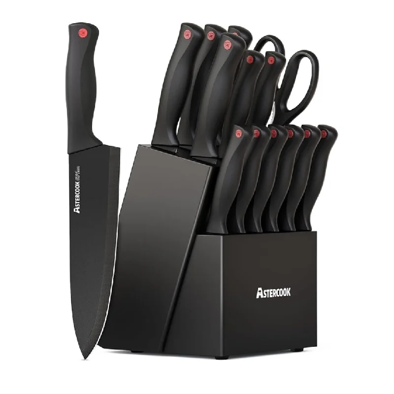 15-Piece Astercook Kitchen Knife Set with Built-In Sharpener Block