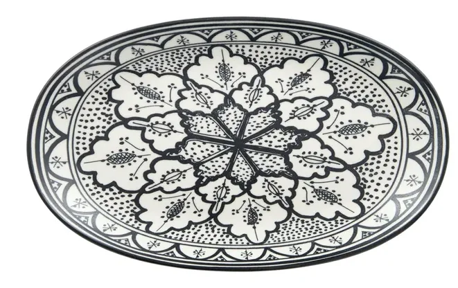 Aleah Ceramic Oval Dish Black And White