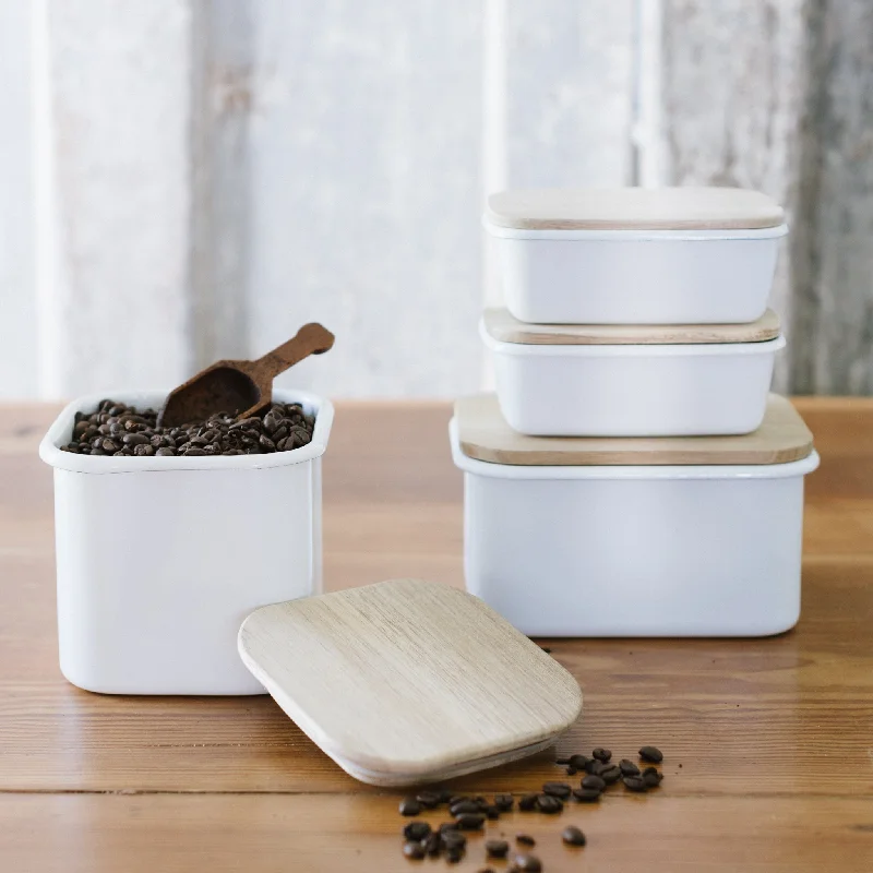 Enamel Storage Containers with Acacia Wood Lids