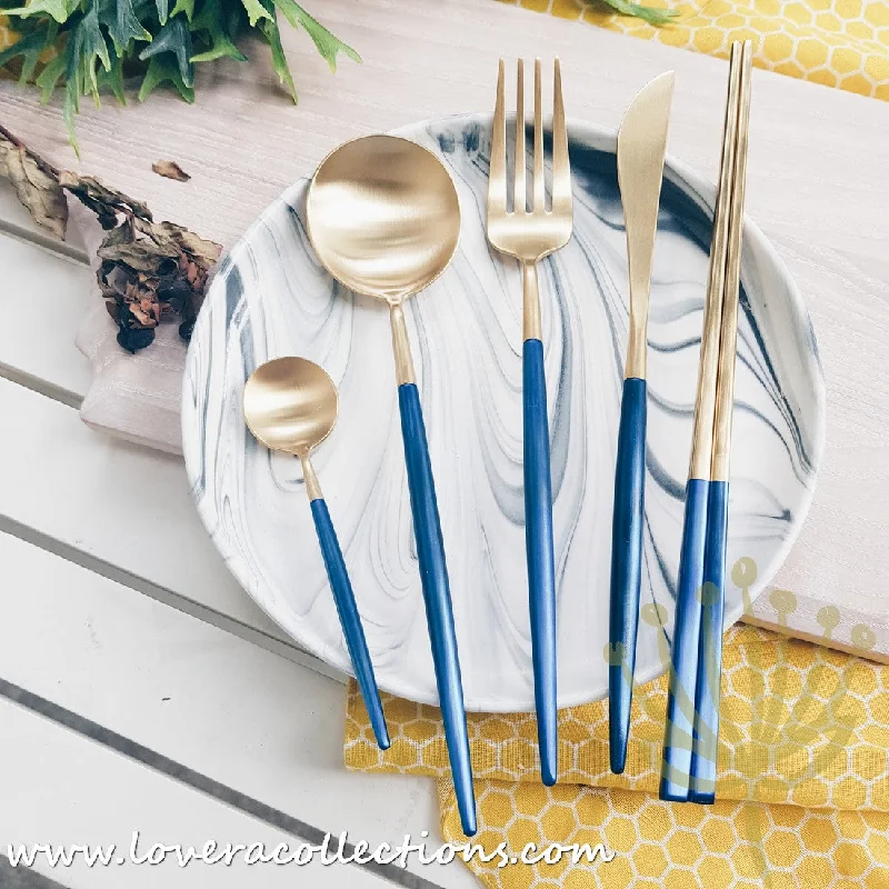 *40% CLEARANCE SALE* Lux Gold Blue Stainless Steel SS304 Fork & Spoon