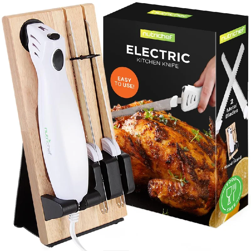 Electric Kitchen Knife With Wooden Storage Tray