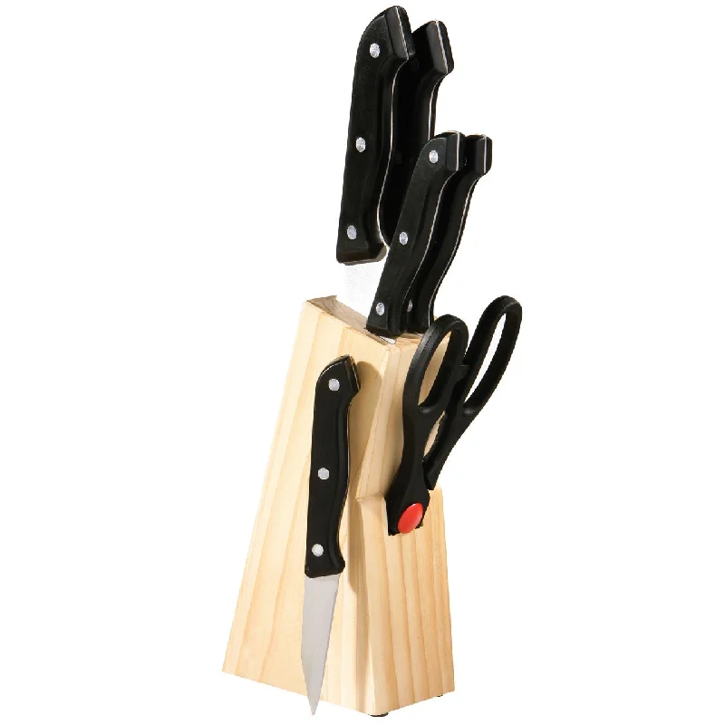 PREMIER 6PC KNIFE AND SCISSOR SET IN NAT/WOOD BL - 0907033