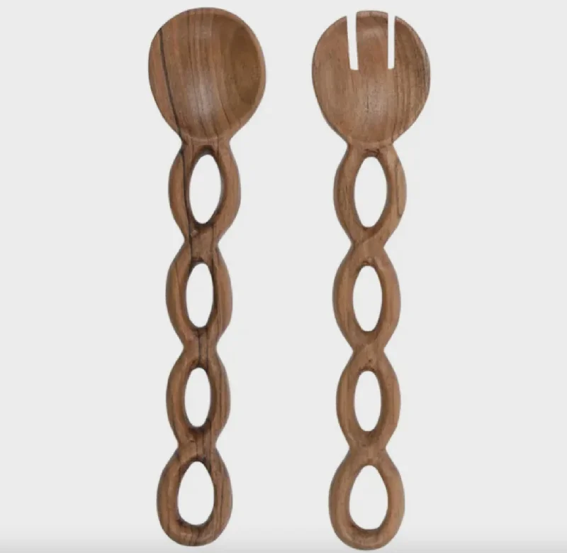 Twist Wood Salad Servers S/2