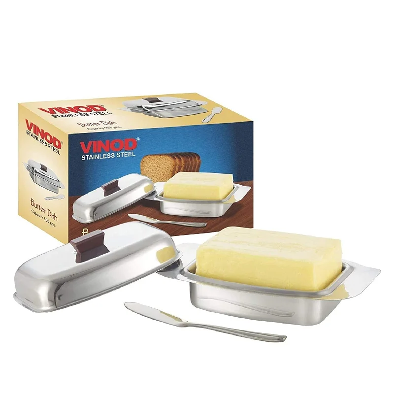 Vinod Stainless Steel Butter Dish with Butter Knife | Durable, Rust-Free, and Hygienic