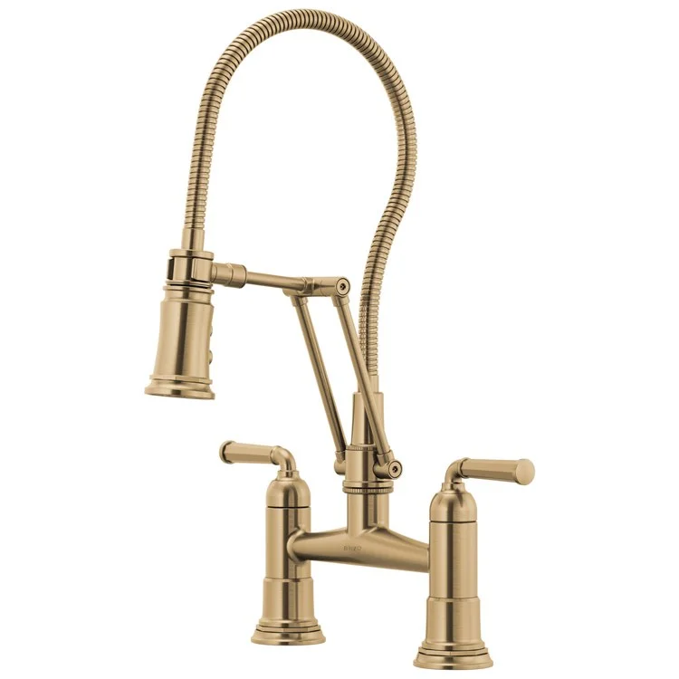 Kitchen Faucet Rook Bridge with Finished Semi-Flexible Hose 8 Inch Spread 2 Lever ADA Brilliance Luxe Gold 1.8 Gallons per Minute