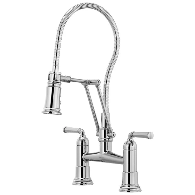 Kitchen Faucet Rook Bridge with Finished Semi-Flexible Hose 8 Inch Spread 2 Lever ADA Polished Chrome 1.8 Gallons per Minute