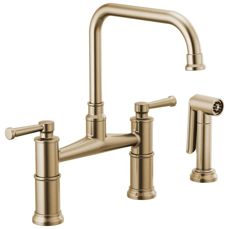 Kitchen Faucet Artesso Widespread Bridge 8 Inch Spread 2 Lever ADA Brilliance Luxe Gold 1.75 Gallons per Minute