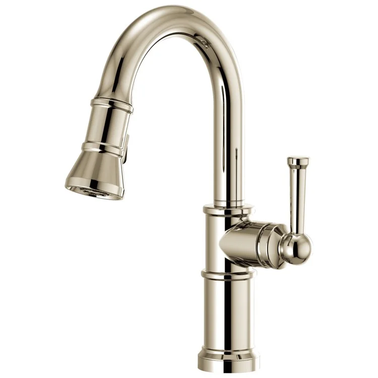 Prep Faucet Artesso 1 Lever ADA Brilliance Polished Nickel Pull Down 2 Function Wand Aerated Stream/Spray 360 Degree Swivel