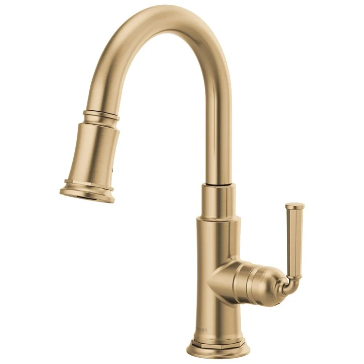 Prep Faucet Rook 1 Lever ADA Brilliance Luxe Gold Pull Down 2 Function Aerated Stream or Spray 360 Degree Swivel