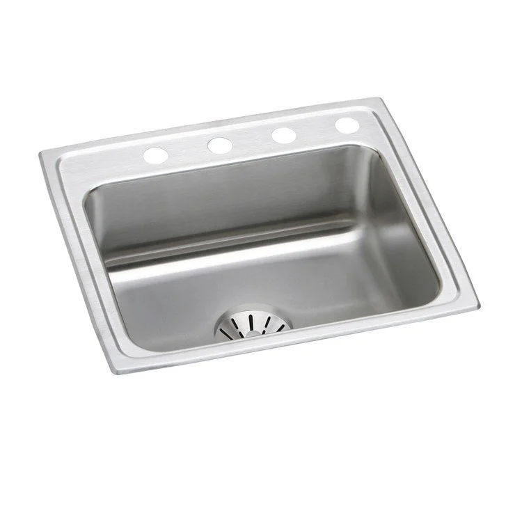 Kitchen Sink Lustertone Classic 22 x 19.5 Inch Single Bowl with Perfect Drain 4 Hole Lustrous Satin Drop-In