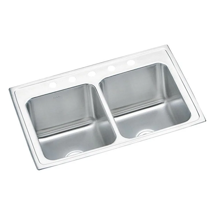 Kitchen Sink Lustertone Classic 33 x 22 Inch Double Bowl Equal 5 Hole Lustrous Satin Drop-In 10-1/8 Inch