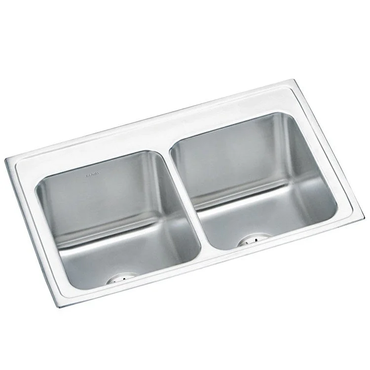 Kitchen Sink Lustertone Classic 33 x 22 Inch Double Bowl Equal with Perfect Drain Lustrous Satin Drop-In 10-1/8 Inch