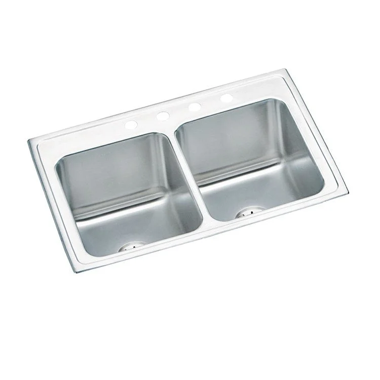 Kitchen Sink Lustertone Classic 33 x 22 Inch Double Bowl Equal with Perfect Drain 4 Hole Lustrous Satin Drop-In 10-1/8 Inch