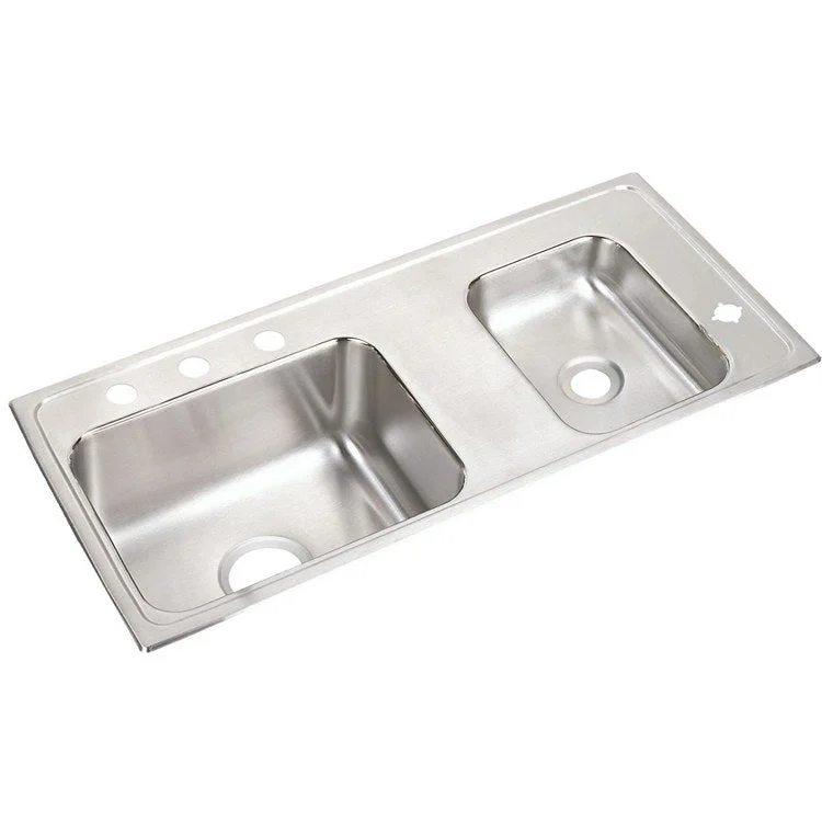 Classroom Sink Lustertone 37.25 x 17 Inch Double Bowl ADA Right 4 Hole Lustrous Satin Drop-In Minimum Cabinet Size 42 Inch 5 Inch 18 Gauge Bottom Only Pads 64090014 Mounting Hardware Included for Countertops Up to 3/4IN