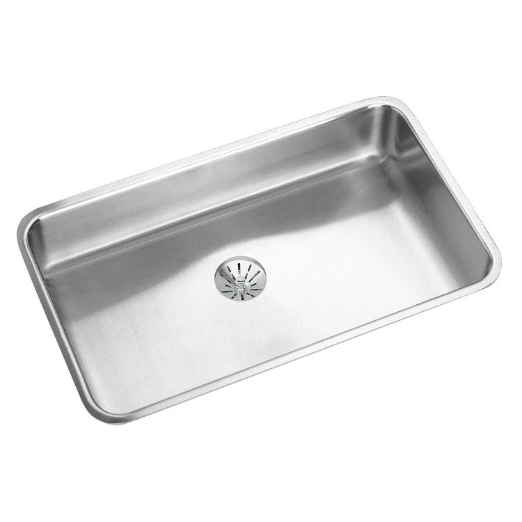 Kitchen Sink Lustertone Classic 30.5 x 18.5 Inch Single Bowl with Perfect Drain ADA Lustrous Satin Undermount Rectangle Drain Location Rear Center Depth 4-3/8 Inch Bottom Only Pads