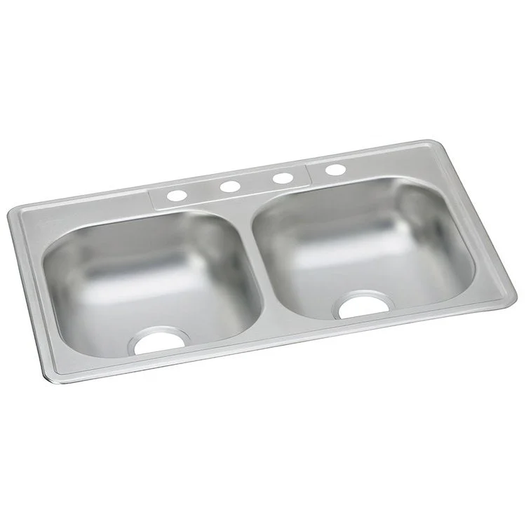 Kitchen Sink Dayton 33 x 22 Inch Double Bowl Equal MR2 Hole ADA Satin Top Mount Rectangle Drain Location Center Depth 6 Inch Multiple of 50 Bottom Only Spray