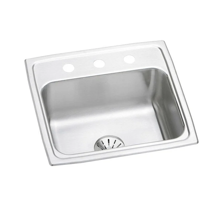 Kitchen Sink Lustertone Classic 19.5 x 19 Inch Single Bowl with Perfect Drain 3 Hole Lustrous Satin Drop-In Stainless Steel Drain Location Center Bottom Only Pads