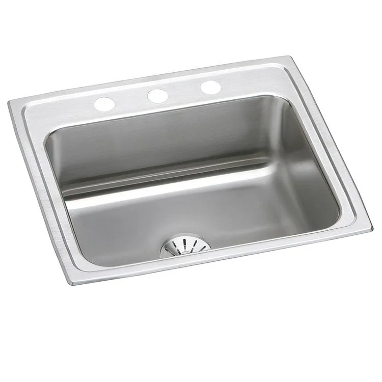 Kitchen Sink Lustertone Classic 22 x 19.5 Inch Single Bowl with Perfect Drain 3 Hole Lustrous Satin Drop-In Stainless Steel Drain Location Center Bottom Only Pads