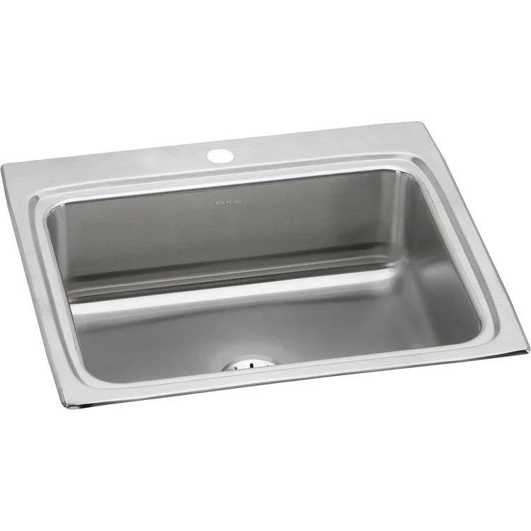 Kitchen Sink Lustertone Classic 25 x 22 Inch Single Bowl with Perfect Drain 1 Hole Lustertone Top Mount Stainless Steel Drain Location Center Sides and Bottom Pads