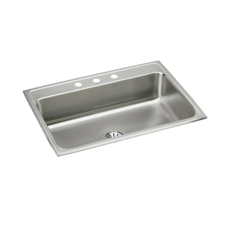 Kitchen Sink Lustertone Classic 31 x 22 Inch Single Bowl with Perfect Drain 3 Hole Lustertone Top Mount Stainless Steel Drain Location Center Bottom Only Pads