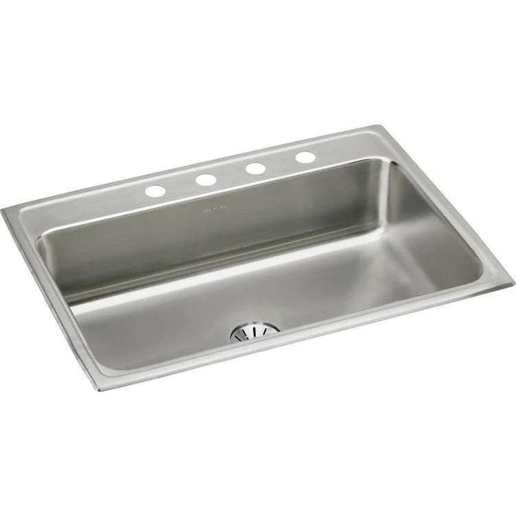 Kitchen Sink Lustertone Classic 31 x 22 Inch Single Bowl with Perfect Drain 4 Hole Lustertone Top Mount Stainless Steel Drain Location Center Bottom Only Pads