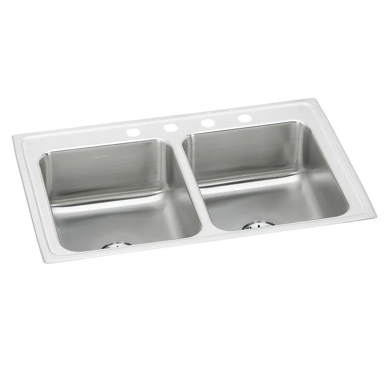 Kitchen Sink Lustertone Classic 33 x 21.25 Inch Double Bowl Equal with Perfect Drain Lustertone Top Mount Stainless Steel Drain Location Center Bottom Only Pads