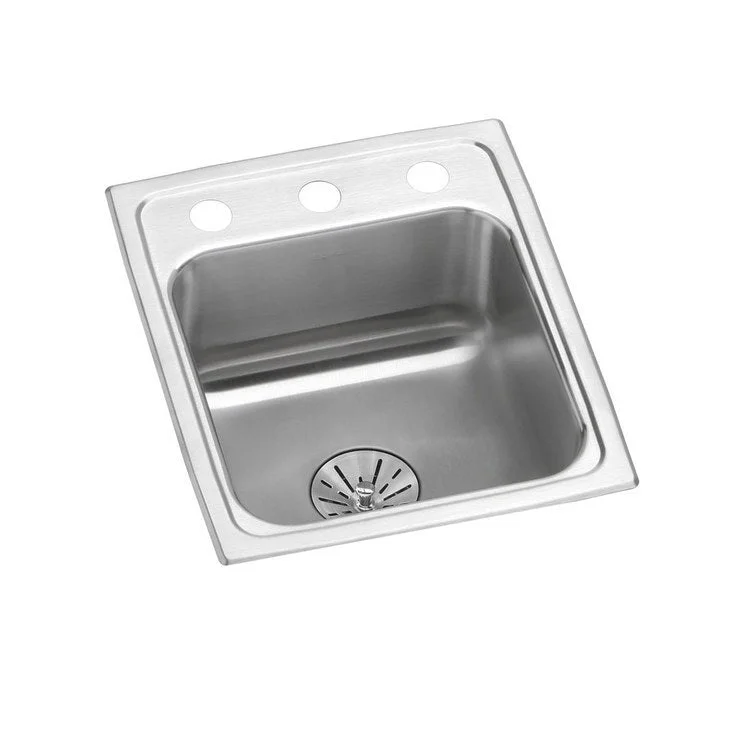 Kitchen Sink Lustertone Classic 13 x 16 Inch Single Bowl with Perfect Drain 1 Hole ADA Lustrous Satin Drop-In Square Drain Location Center Depth 6-1/2 Inch Bottom Only Pads