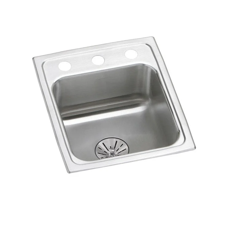 Kitchen Sink Lustertone Classic 13 x 16 Inch Single Bowl with Perfect Drain 3 Hole ADA Lustrous Satin Drop-In Square Drain Location Center Depth 6-1/2 Inch Bottom Only Pads