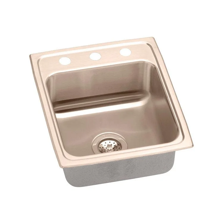 Kitchen Sink 15 x 22 Inch Single Bowl 2 Hole ADA Copper Drop-In Rectangle Drain Location Rear Center Depth 4 Inch Bottom Only Pads