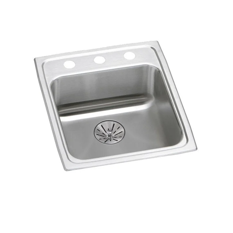 Kitchen Sink Lustertone Classic 15 x 22 Inch Single Bowl with Perfect Drain ADA Lustrous Satin Drop-In Rectangle Drain Location Rear Center Depth 6-1/2 Inch Bottom Only Pads