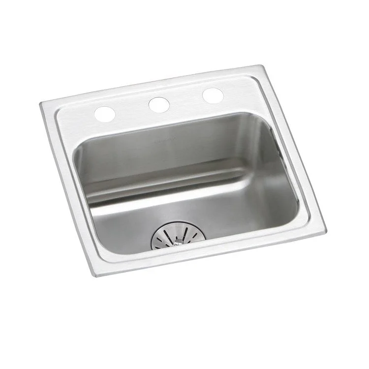 Kitchen Sink Lustertone Classic 17 x 16 Inch Single Bowl with Perfect Drain ADA Lustrous Satin Drop-In Rectangle Drain Location Center Depth 6-1/2 Inch Bottom Only Pads