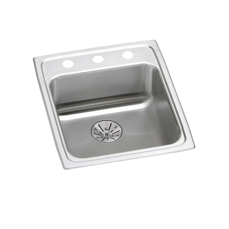 Kitchen Sink Lustertone Classic 17 x 20 Inch Single Bowl with Perfect Drain OS4 Hole ADA Lustrous Satin Drop-In Rectangle Drain Location Rear Center Depth 6-1/2 Inch Bottom Only Pads