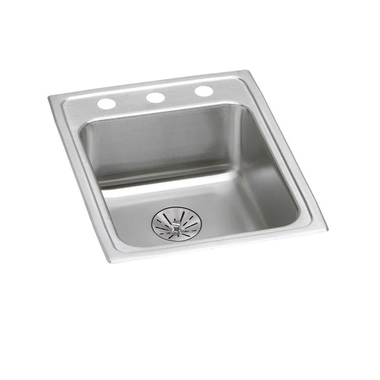 Kitchen Sink Lustertone Classic 17 x 22 Inch Single Bowl with Perfect Drain ADA Lustrous Satin Drop-In Rectangle Drain Location Rear Center Depth 6-1/2 Inch Bottom Only Pads