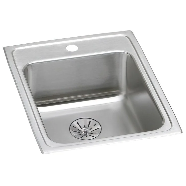 Kitchen Sink Lustertone Classic 17 x 22 Inch Single Bowl with Perfect Drain 1 Hole ADA Lustrous Satin Drop-In Rectangle Drain Location Rear Center Depth 6-1/2 Inch Bottom Only Pads