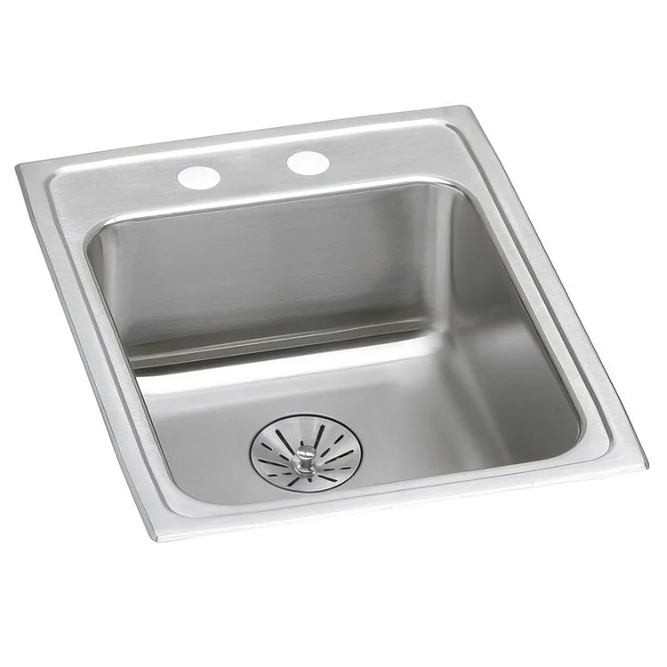 Kitchen Sink Lustertone Classic 17 x 22 Inch Single Bowl with Perfect Drain 2 Hole ADA Lustrous Satin Drop-In Rectangle Drain Location Rear Center Depth 6-1/2 Inch Bottom Only Pads