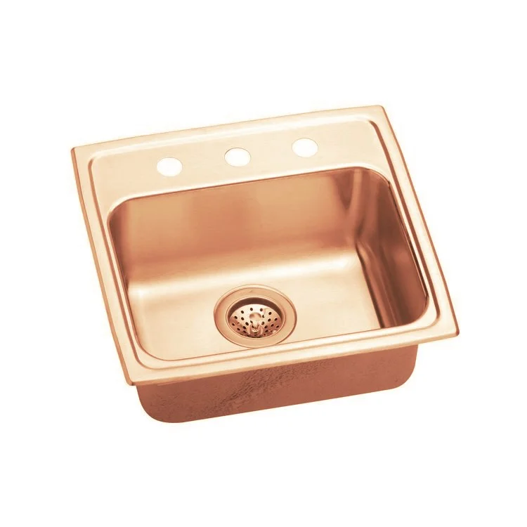 Kitchen Sink 19 x 18 Inch Single Bowl 1 Hole ADA Copper Drop-In Rectangle Drain Location Rear Center Depth 6-1/2 Inch Full Spray Sides and Bottom