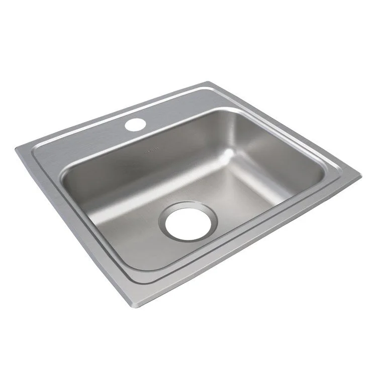 Kitchen Sink Lustertone Classic 19 x 18 Inch Single Bowl with Perfect Drain ADA Lustrous Satin Drop-In Rectangle Drain Location Rear Center Depth 6-1/2 Inch Bottom Only Pads