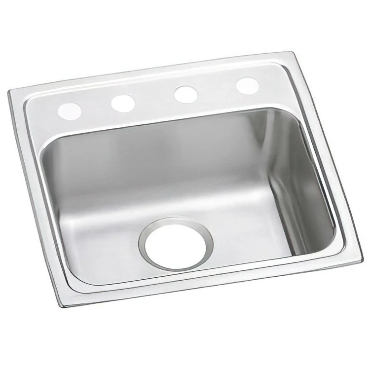 Kitchen Sink Lustertone Classic 19.5 x 19 Inch Single Bowl OS4 Hole ADA Lustrous Satin Drop-In Rectangle Drain Location Rear Center Depth 4 Inch Bottom Only Pads