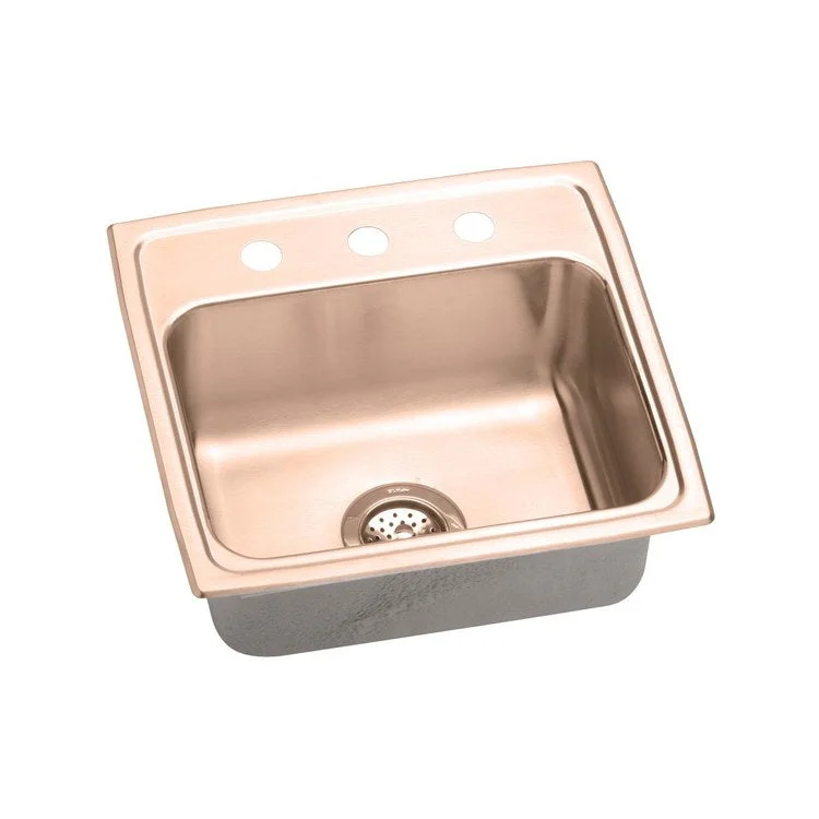 Kitchen Sink 19.5 x 19 Inch Single Bowl MR2 Hole ADA Copper Drop-In Rectangle Drain Location Rear Center Depth 5-1/2 Inch Full Spray Sides and Bottom